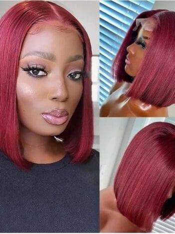 10 Inches 100% human hair bob wig ( burgundy)  full frontal