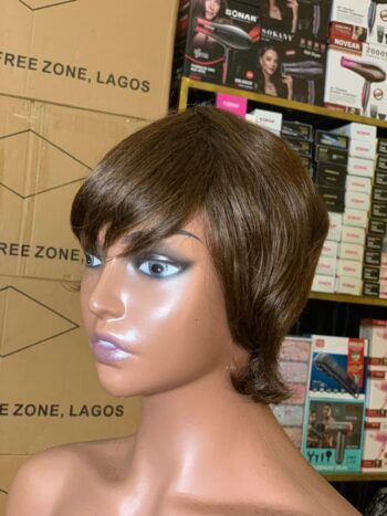 💯 human hair colour 4 pixie cut wig (brown)