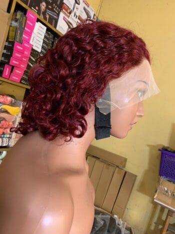 💯 human hair full frontal 12 inches Burgundy sassy curls wig