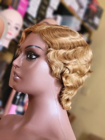 💯 human hair gold finger waves wig