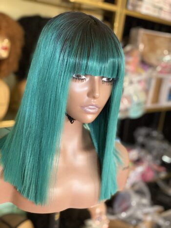 Bone straight replica closure fringe blend wig