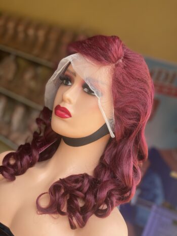 💯 human hair 22 inches full frontal bounce ( burgundy )