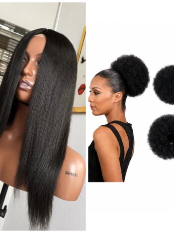 14 inches Everlasting straight closure wig + Afro bun