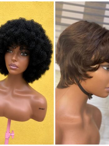 Soft bulky Afro + 💯 human hair brown skull cap