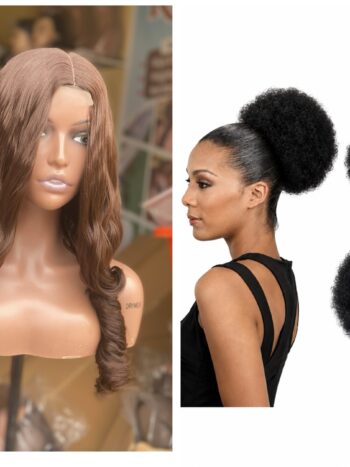 Soft brown closure bounce + Afro bun