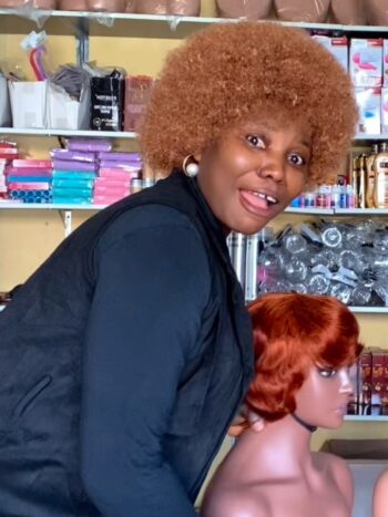 Soft bulky Afro + 💯human hair ginger skull cap