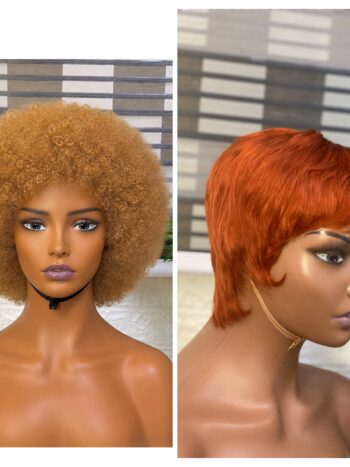 Soft bulky color 30 Afro + 💯 human hair ginger skull cap