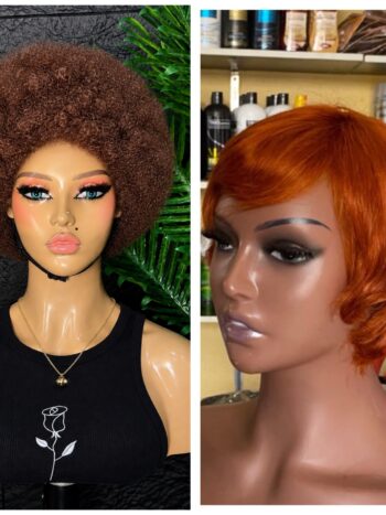 Soft bulky color 33 Afro + 💯 human hair ginger skull cap