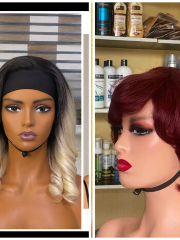 T/blonde band wig + 💯 human hair burgundy skull cap