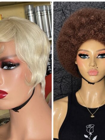 💯 human hair blonde skull cap + color 33 Afro